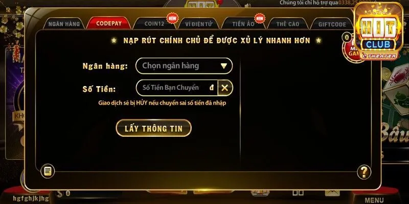 Cách nạp tiền Hitclub qua codepay 